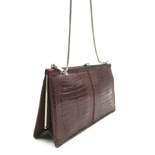 Load image into Gallery viewer, Vintage Claret Crocodile Skin Dainty Handbag w/ Silver Chain Strap By Zorbach Made In Germany-Vintage Handbag, Exotic Skins-Brand Spanking Vintage
