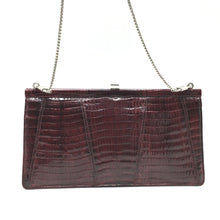 Load image into Gallery viewer, Vintage Claret Crocodile Skin Dainty Handbag w/ Silver Chain Strap By Zorbach Made In Germany-Vintage Handbag, Exotic Skins-Brand Spanking Vintage