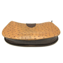 Load image into Gallery viewer, Vintage 70s Crescent Shaped Clutch Bag In Ostrich Skin Embossed Leather And Crocodile-Vintage Handbag, Clutch Bag-Brand Spanking Vintage