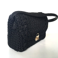Load image into Gallery viewer, Vintage Large 50s/60s Woven Raffia Style Top Handle Bag In Jet Black w/ Gilt Postman's Lock Clasp Made in Italy-Vintage Handbag, Large Handbag-Brand Spanking Vintage