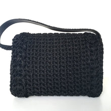 Load image into Gallery viewer, Vintage Large 50s/60s Woven Raffia Style Top Handle Bag In Jet Black w/ Gilt Postman's Lock Clasp Made in Italy-Vintage Handbag, Large Handbag-Brand Spanking Vintage