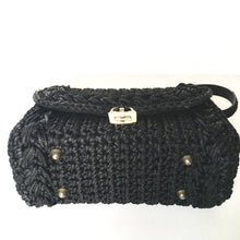 Load image into Gallery viewer, Vintage Large 50s/60s Woven Raffia Style Top Handle Bag In Jet Black w/ Gilt Postman&#39;s Lock Clasp Made in Italy-Vintage Handbag, Large Handbag-Brand Spanking Vintage
