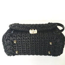 Load image into Gallery viewer, Vintage Large 50s/60s Woven Raffia Style Top Handle Bag In Jet Black w/ Gilt Postman's Lock Clasp Made in Italy-Vintage Handbag, Large Handbag-Brand Spanking Vintage