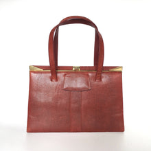 Load image into Gallery viewer, Vintage Large Lizard Skin Handbag in Raspberry Red With Tab Pull On Front And Red Suede Lining-Vintage Handbag, Exotic Skins-Brand Spanking Vintage