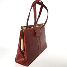 Load image into Gallery viewer, Vintage Large Lizard Skin Handbag in Raspberry Red With Tab Pull On Front And Red Suede Lining-Vintage Handbag, Exotic Skins-Brand Spanking Vintage