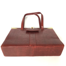 Load image into Gallery viewer, Vintage Large Lizard Skin Handbag in Raspberry Red With Tab Pull On Front And Red Suede Lining-Vintage Handbag, Exotic Skins-Brand Spanking Vintage