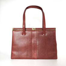 Load image into Gallery viewer, Vintage Large Lizard Skin Handbag in Raspberry Red With Tab Pull On Front And Red Suede Lining-Vintage Handbag, Exotic Skins-Brand Spanking Vintage