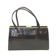 Load image into Gallery viewer, Vintage Glossy Brown 50s Crocodile Handbag By Houghton And Co Of London-Vintage Handbag, Exotic Skins-Brand Spanking Vintage