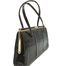 Load image into Gallery viewer, Vintage Glossy Brown 50s Crocodile Handbag By Houghton And Co Of London-Vintage Handbag, Exotic Skins-Brand Spanking Vintage