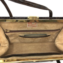 Load image into Gallery viewer, Vintage Glossy Brown 50s Crocodile Handbag By Houghton And Co Of London-Vintage Handbag, Exotic Skins-Brand Spanking Vintage