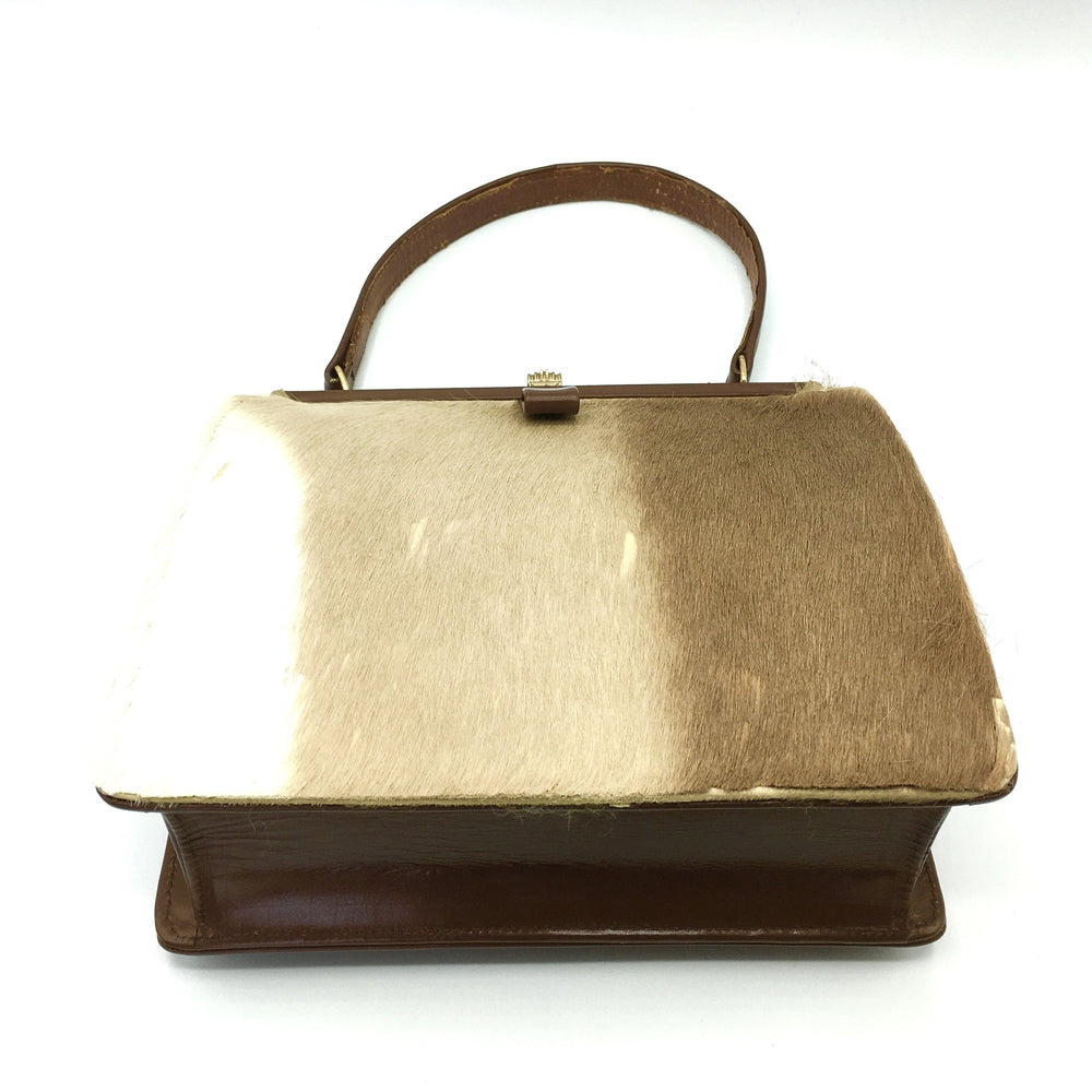 Vintage 50s Antelope Skin And Tan Leather Handbag By Umtali