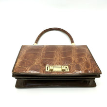 Load image into Gallery viewer, Vintage 70s Crocodile Skin Classic Ladylike Bag In A Rare Rich Brandy Colour In Superb Condition-Vintage Handbag, Exotic Skins-Brand Spanking Vintage
