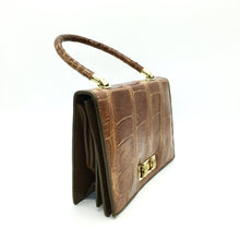 Load image into Gallery viewer, Vintage 70s Crocodile Skin Classic Ladylike Bag In A Rare Rich Brandy Colour In Superb Condition-Vintage Handbag, Exotic Skins-Brand Spanking Vintage