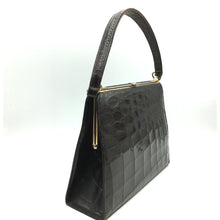 Load image into Gallery viewer, Vintage Handbag In Dark Chocolate Crocodile Skin w/ Single Top Handle And Tan Leather Lining-Vintage Handbag, Exotic Skins-Brand Spanking Vintage