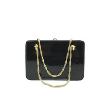 Load image into Gallery viewer, Vintage 60s Black Patent Leather Dainty Little Handbag w/ Short Twisted Gilt Snake Chain Handles Made In England By Wiklorbag-Vintage Handbag, Clutch Bag-Brand Spanking Vintage