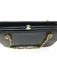 Load image into Gallery viewer, Vintage 60s Black Patent Leather Dainty Little Handbag w/ Short Twisted Gilt Snake Chain Handles Made In England By Wiklorbag-Vintage Handbag, Clutch Bag-Brand Spanking Vintage