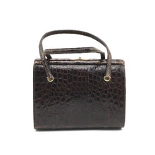 Load image into Gallery viewer, Vintage Dainty 50s Twin Handled Glossy Rich Chocolate Alligator Skin Handbag Made In France-Vintage Handbag, Exotic Skins-Brand Spanking Vintage