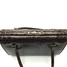Load image into Gallery viewer, Vintage Dainty 50s Twin Handled Glossy Rich Chocolate Alligator Skin Handbag Made In France-Vintage Handbag, Exotic Skins-Brand Spanking Vintage
