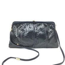 Load image into Gallery viewer, Vintage 70s French Navy Snakeskin And Leather Clutch/Shoulder Bag By Jane Shilton-Vintage Handbag, Exotic Skins-Brand Spanking Vintage