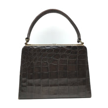Load image into Gallery viewer, Vintage Handbag In Dark Chocolate Crocodile Skin w/ Single Top Handle And Tan Leather Lining-Vintage Handbag, Exotic Skins-Brand Spanking Vintage