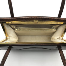 Load image into Gallery viewer, Vintage 60s/70s Bronze Holmes Of Norwich Faux Snakeskin Patent Leather Bag-Vintage Handbag, Kelly Bag-Brand Spanking Vintage