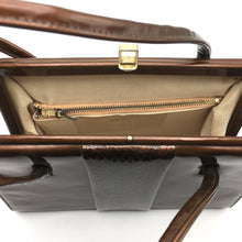 Load image into Gallery viewer, Vintage Dainty handbag In Glossy Toffee Patent Leather w/ Faux Snake Front Panel-Vintage Handbag, Kelly Bag-Brand Spanking Vintage