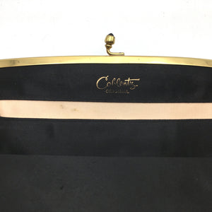Vintage 50s Black Silk Satin Clutch Bag By Coblentz Made in Belgium-Vintage Handbag, Evening Bag-Brand Spanking Vintage