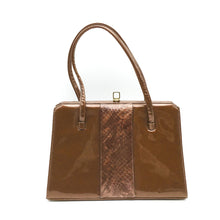Load image into Gallery viewer, Vintage Dainty handbag In Glossy Toffee Patent Leather w/ Faux Snake Front Panel-Vintage Handbag, Kelly Bag-Brand Spanking Vintage