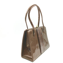 Load image into Gallery viewer, Vintage Dainty handbag In Glossy Toffee Patent Leather w/ Faux Snake Front Panel-Vintage Handbag, Kelly Bag-Brand Spanking Vintage