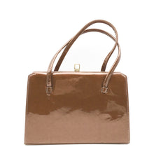 Load image into Gallery viewer, Vintage Dainty handbag In Glossy Toffee Patent Leather w/ Faux Snake Front Panel-Vintage Handbag, Kelly Bag-Brand Spanking Vintage