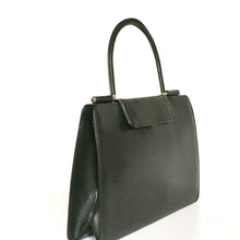 Load image into Gallery viewer, Vintage 60s 70s large slim green leather top handle handbag with silvertone fittings-Vintage Handbag, Kelly Bag-Brand Spanking Vintage