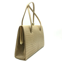 Load image into Gallery viewer, Vintage 60s Leather Classic Ladylike Bag In Beige Faux Crocodile Pattern-Vintage Handbag, Kelly Bag-Brand Spanking Vintage