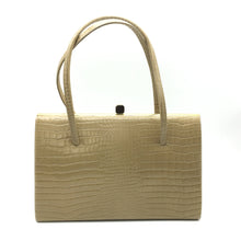 Load image into Gallery viewer, Vintage 60s Leather Classic Ladylike Bag In Beige Faux Crocodile Pattern-Vintage Handbag, Kelly Bag-Brand Spanking Vintage