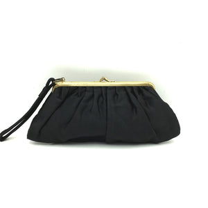 Vintage 50s/60s Slim Black Silk Satin Evening/Occasion Clutch Bag by Bagcraft-Vintage Handbag, Evening Bag-Brand Spanking Vintage