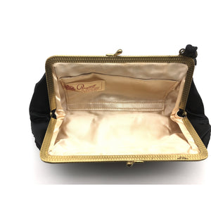 Vintage 50s/60s Slim Black Silk Satin Evening/Occasion Clutch Bag by Bagcraft-Vintage Handbag, Evening Bag-Brand Spanking Vintage