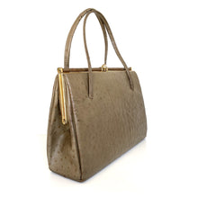 Load image into Gallery viewer, Vintage 50s/60s Leather Handbag, Vintage Purse, Dainty Gilt Clasp, Calf Leather in Faux Ostrich, Deep Caramel by Middx Made in England-Vintage Handbag, Kelly Bag-Brand Spanking Vintage