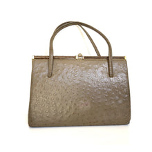 Load image into Gallery viewer, Vintage 50s/60s Leather Handbag, Vintage Purse, Dainty Gilt Clasp, Calf Leather in Faux Ostrich, Deep Caramel by Middx Made in England-Vintage Handbag, Kelly Bag-Brand Spanking Vintage
