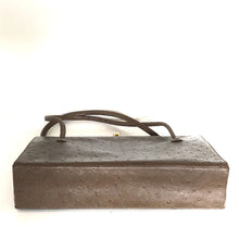 Load image into Gallery viewer, Vintage leather bag, elegant large handbag in faux ostrich, in tobacco brown leather by Waldybag, excellent condition, perfect gift-Vintage Handbag, Kelly Bag-Brand Spanking Vintage