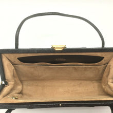 Load image into Gallery viewer, Vintage 50s Wide Slim BlackWaldybag in Lizard Skin Made in England-Vintage Handbag, Exotic Skins-Brand Spanking Vintage