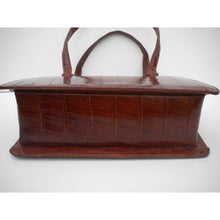 Load image into Gallery viewer, Stunning Vintage 50s Chestnut Caiman Crocodile Skin Handbag w/ Lock And Key From Argentina-Vintage Handbag, Exotic Skins-Brand Spanking Vintage