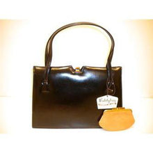 Load image into Gallery viewer, Stunning Vintage Boxed And Unused Large Black Leather Classic Ladylike Bag w/ Matching Suede Coin Purse By Waldybag-Vintage Handbag, Large Handbag-Brand Spanking Vintage