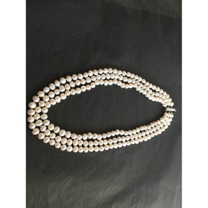 Triple Strand Of Genuine Cultured 6-7mm Pearls 16"/17"/18" Approx Length w/ Silver Metal Clasp-Accessories, For Her-Brand Spanking Vintage