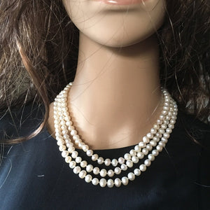 Triple Strand Of Genuine Cultured 6-7mm Pearls 16"/17"/18" Approx Length w/ Silver Metal Clasp-Accessories, For Her-Brand Spanking Vintage
