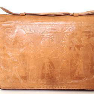 Vintage 20s - 70s Tooled Leather Clutch Bag w/ Egyptian Scenes And Fitted Mirror And Comb Case-Vintage Handbag, Clutch Bag-Brand Spanking Vintage