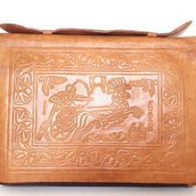 Load image into Gallery viewer, Vintage 20s - 70s Tooled Leather Clutch Bag w/ Egyptian Scenes And Fitted Mirror And Comb Case-Vintage Handbag, Clutch Bag-Brand Spanking Vintage
