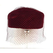 Load image into Gallery viewer, Vintage 50s Burgundy Velvet Pill Box Hat w/ Veil From C&A-Accessories, For Her-Brand Spanking Vintage