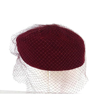 Load image into Gallery viewer, Vintage 50s Burgundy Velvet Pill Box Hat w/ Veil From C&A-Accessories, For Her-Brand Spanking Vintage
