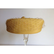 Load image into Gallery viewer, Vintage 50s Elegant Mustard/Yellow Pillbox Hat w/ Net And Bow To The Top-Accessories, For Her-Brand Spanking Vintage