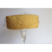 Load image into Gallery viewer, Vintage 50s Elegant Mustard/Yellow Pillbox Hat w/ Net And Bow To The Top-Accessories, For Her-Brand Spanking Vintage
