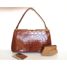 Load image into Gallery viewer, Vintage 50s Exquisite Caramel Crocodile Skin Bag w/ Matching Coin Purse And Mirror By Fassbender-Vintage Handbag, Exotic Skins-Brand Spanking Vintage
